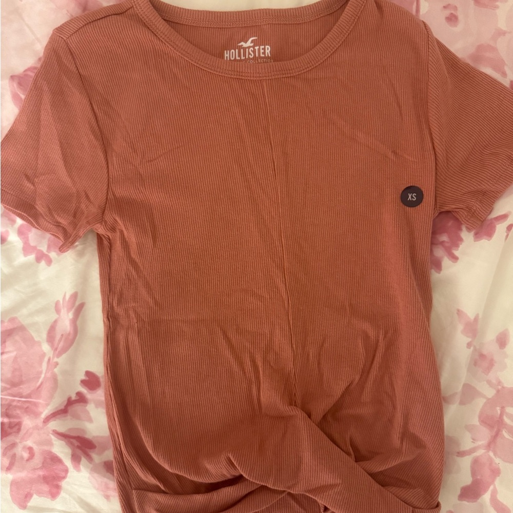 Hollister Orange Fitted Tie Front T-Shirt